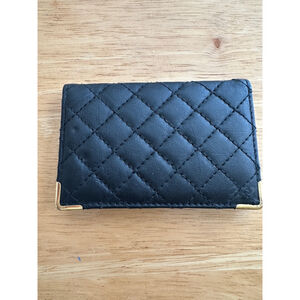 Vintage Colibri Black Quilted Leather Card Holder Wallet Gold Corners 2x3